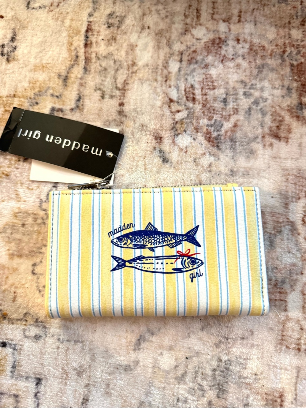 Madden Girl Yellow & Blue Striped Fish Zip Wallet